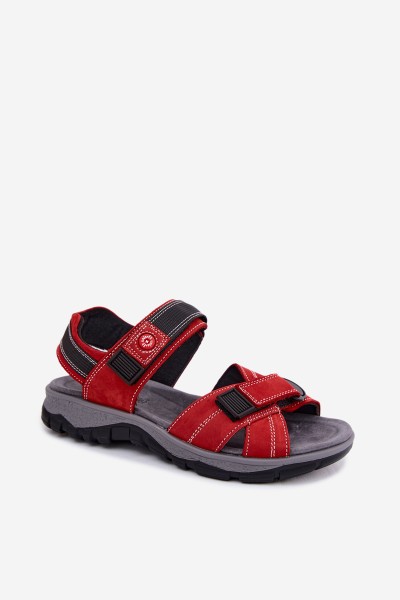 Leather Suede Women's Sandals With Velcro Red Blingy 2