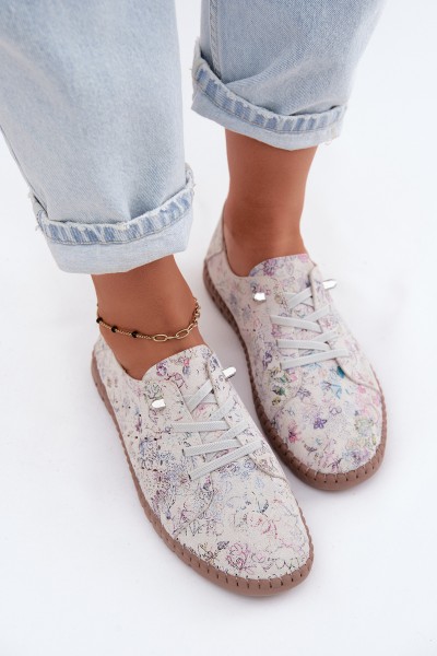 Patterned Openwork Shoes Made of Natural Suede Multicolor Flaria