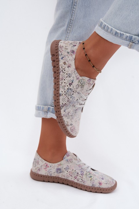 Patterned Openwork Shoes Made of Natural Suede Multicolor Flaria