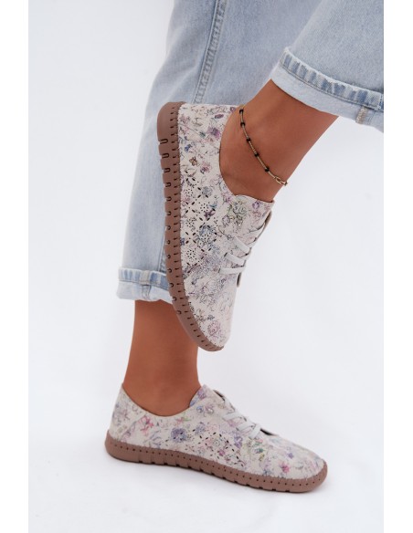 Patterned Openwork Shoes Made of Natural Suede Multicolor Flaria