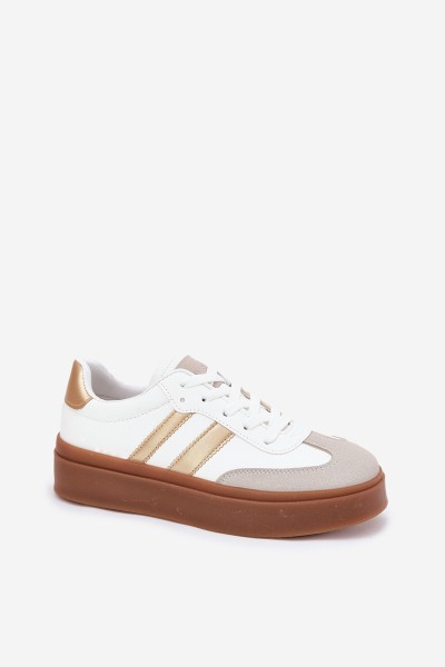 Women's Platform Sneakers Made Of Eco Leather White-Gold Elaraven 2