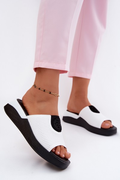 Leather Women's Platform Sandals White Fablee