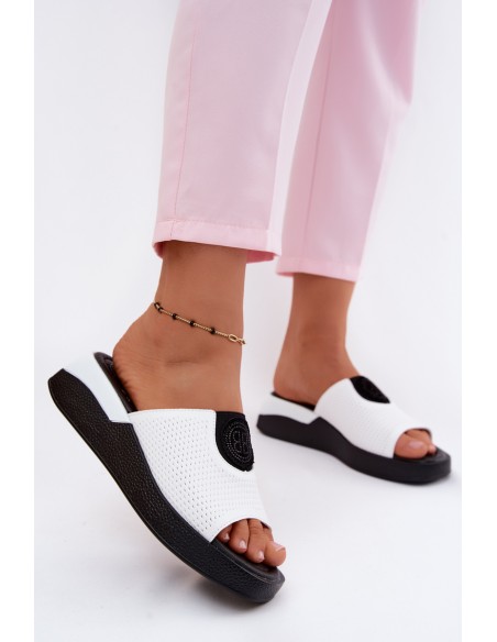 Leather Women's Platform Sandals White Fablee