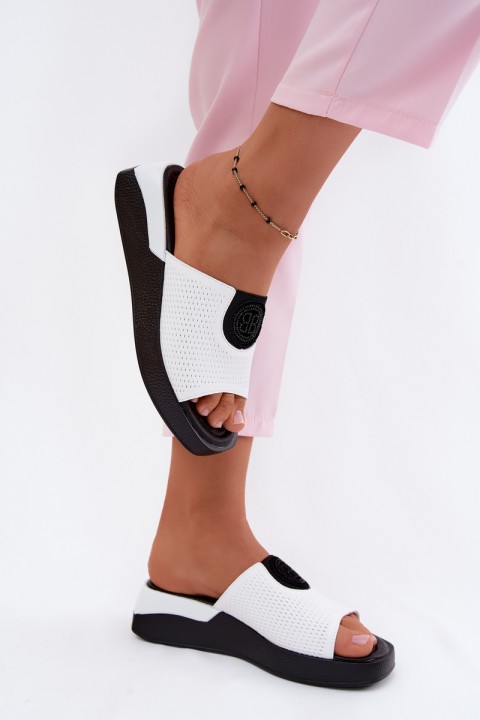 Leather Women's Platform Sandals White Fablee
