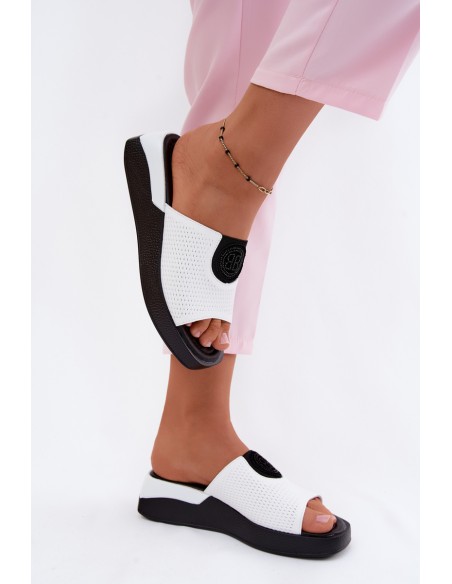 Leather Women's Platform Sandals White Fablee