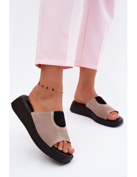 Leather Suede Women's Platform Sandals Dark Beige Fablee