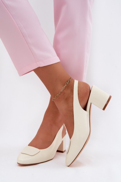 Women's Block Heel Sandals Ecru Maden