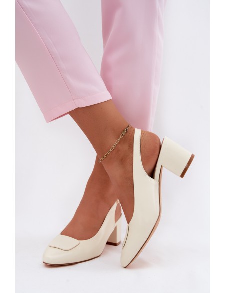 Women's Block Heel Sandals Ecru Maden