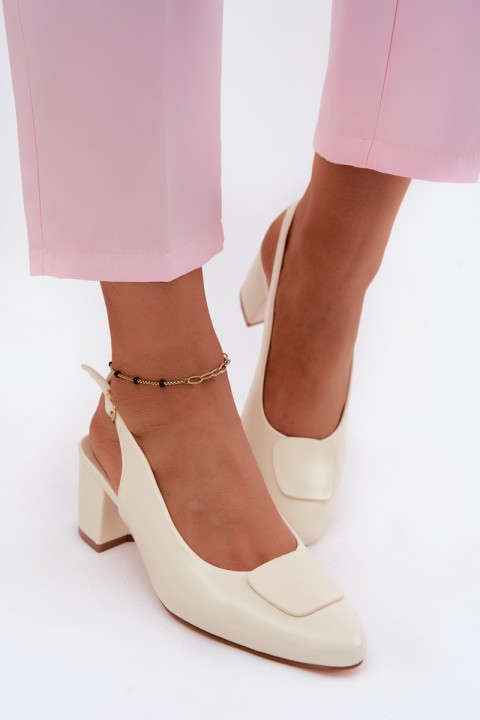 Women's Block Heel Sandals Ecru Maden
