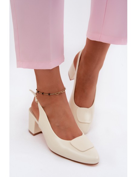 Women's Block Heel Sandals Ecru Maden