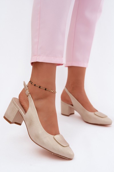 Women's Block Heel Sandals With Gold Decoration Maden