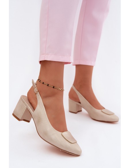 Women's Block Heel Sandals With Gold Decoration Maden