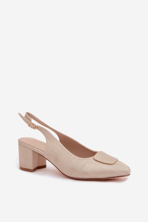 Women's Block Heel Sandals With Gold Decoration Maden