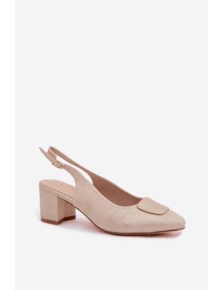 Women's Block Heel Sandals With Gold Decoration Maden