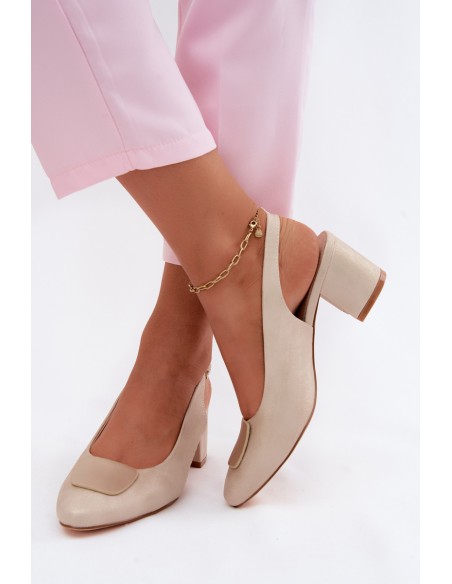 Women's Block Heel Sandals With Gold Decoration Maden