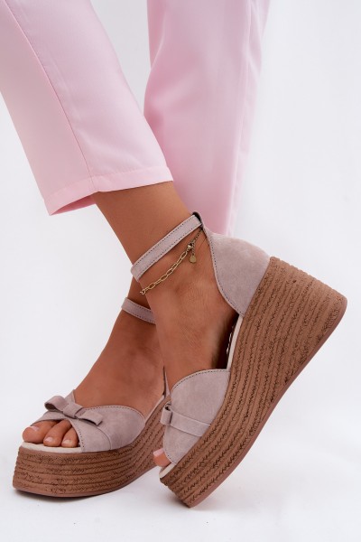 Leather Suede Platform Sandals Gray Ashen