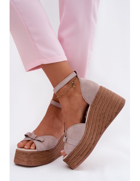 Leather Suede Platform Sandals Gray Ashen
