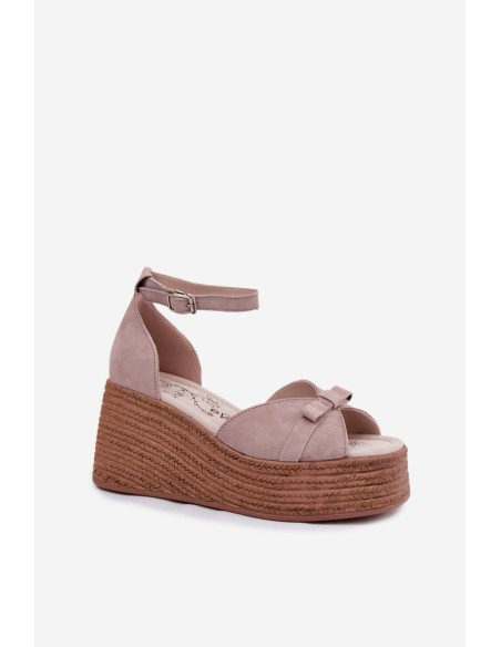 Leather Suede Platform Sandals Gray Ashen