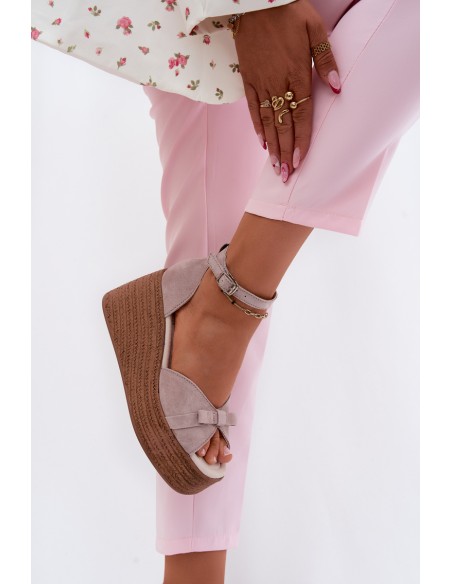 Leather Suede Platform Sandals Gray Ashen
