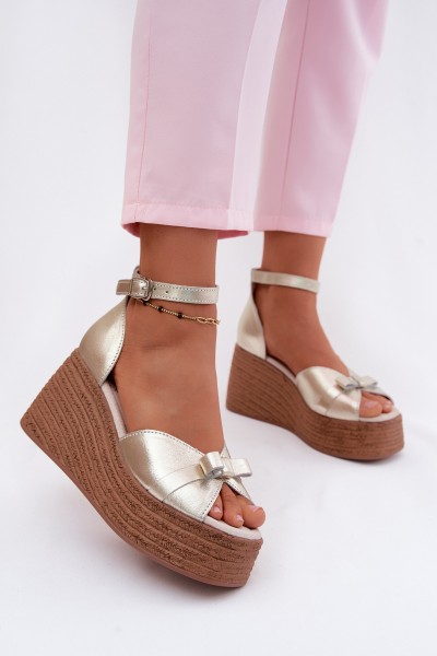 Leather Platform Sandals Gold Ashen