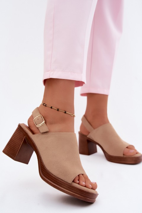 Women's Block Heel Sandals In Faux Suede Beige Eclipse