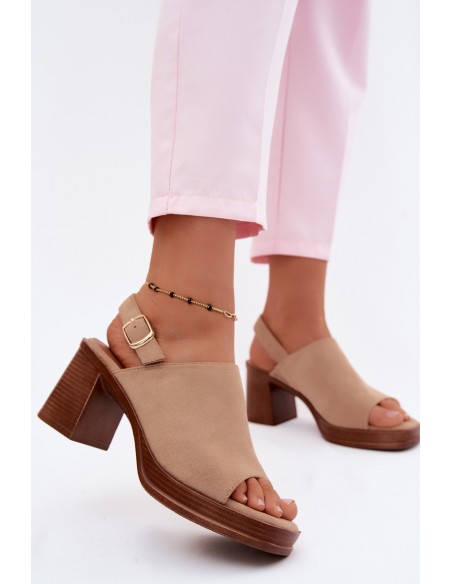 Women's Block Heel Sandals In Faux Suede Beige Eclipse