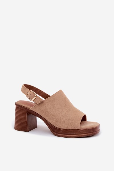 Women's Block Heel Sandals In Faux Suede Beige Eclipse 2