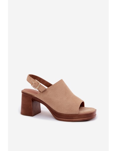 Women's Block Heel Sandals In Faux Suede Beige Eclipse