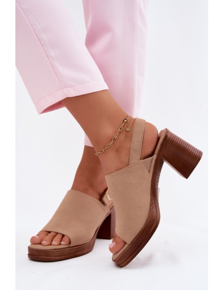 Women's Block Heel Sandals In Faux Suede Beige Eclipse