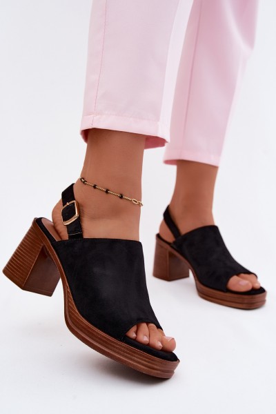 Women's Block Heel Sandals With Faux Suede Black Eclipse