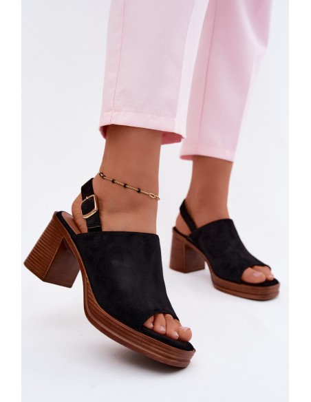 Women's Block Heel Sandals With Faux Suede Black Eclipse