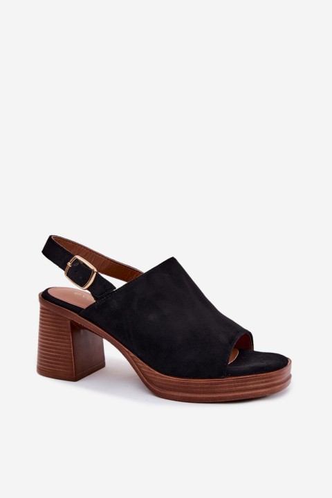 Women's Block Heel Sandals With Faux Suede Black Eclipse
