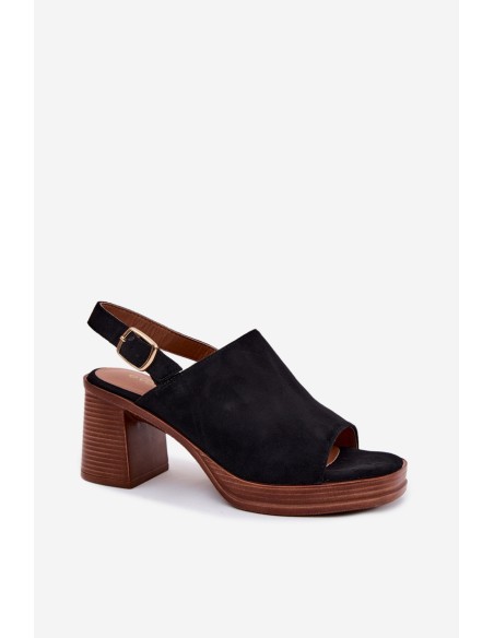Women's Block Heel Sandals With Faux Suede Black Eclipse