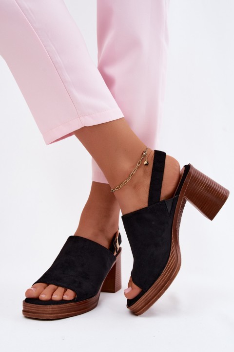Women's Block Heel Sandals With Faux Suede Black Eclipse