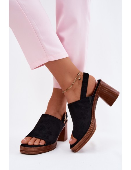 Women's Block Heel Sandals With Faux Suede Black Eclipse