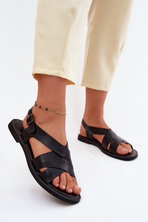 Women's Flat Black Sandals Blinga