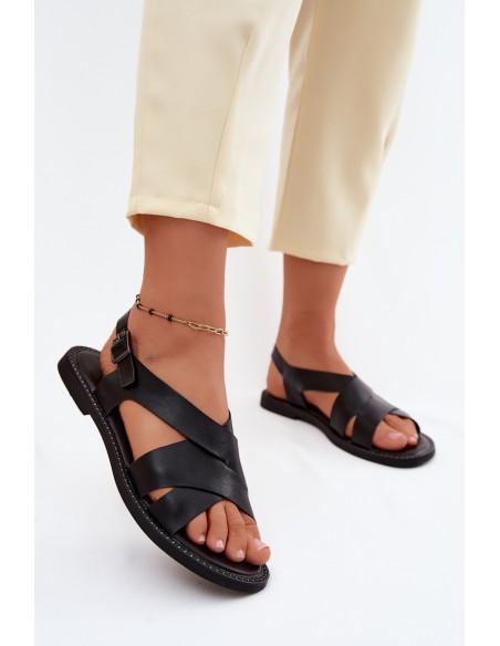 Women's Flat Black Sandals Blinga