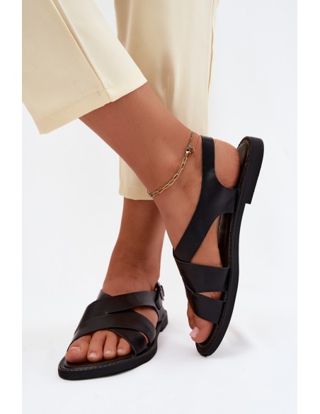 Women's Flat Black Sandals Blinga