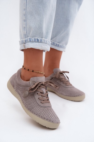 Leather Suede Women's Lace-up Shoes Dark Beige Bahia