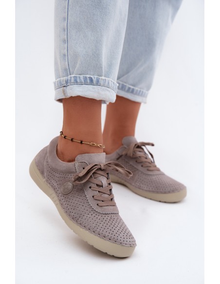 Leather Suede Women's Lace-up Shoes Dark Beige Bahia