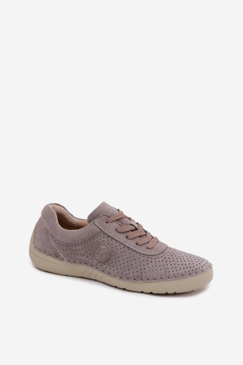 Leather Suede Women's Lace-up Shoes Dark Beige Bahia
