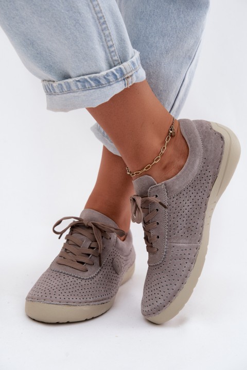 Leather Suede Women's Lace-up Shoes Dark Beige Bahia