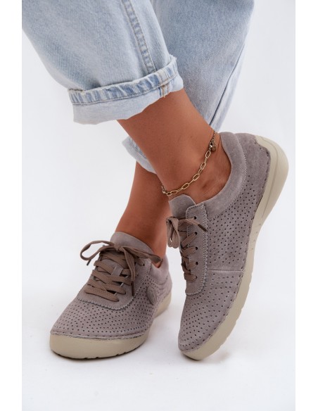 Leather Suede Women's Lace-up Shoes Dark Beige Bahia