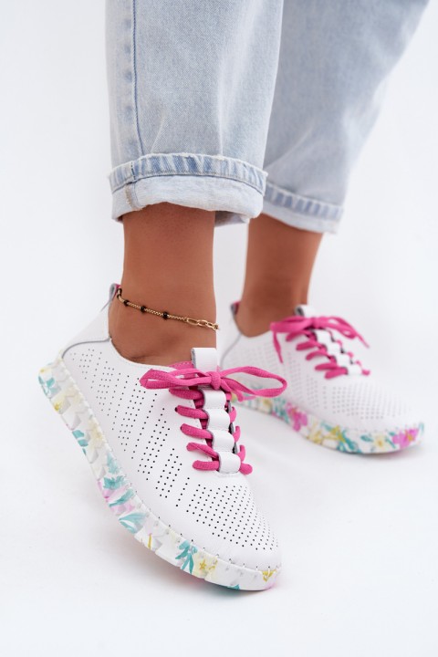 Leather Women's Lace-up White Flats Cadiz