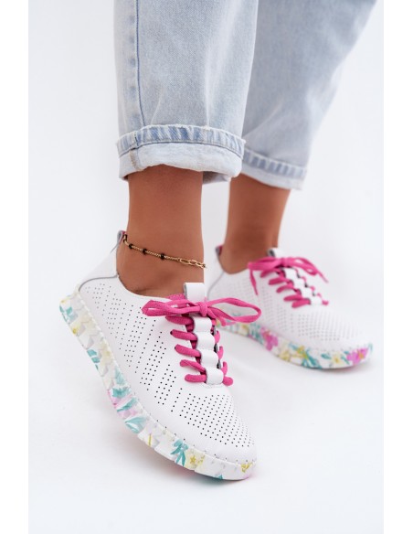 Leather Women's Lace-up White Flats Cadiz