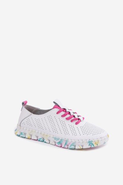 Leather Women's Lace-up White Flats Cadiz 2