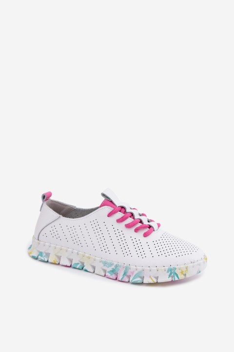 Leather Women's Lace-up White Flats Cadiz