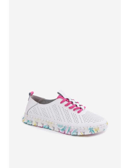 Leather Women's Lace-up White Flats Cadiz