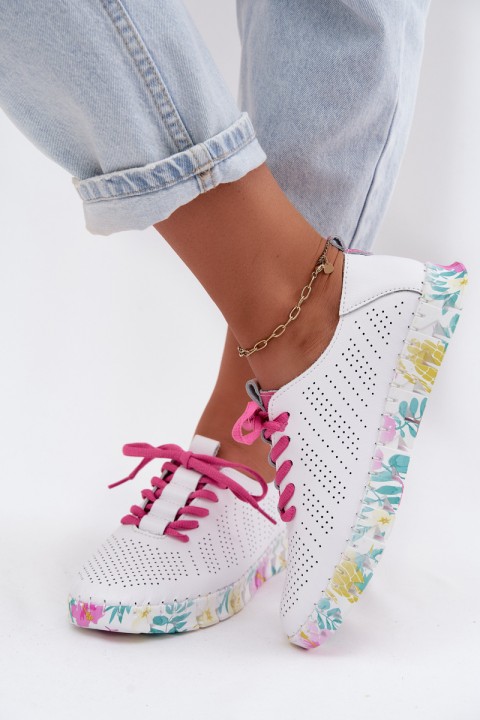 Leather Women's Lace-up White Flats Cadiz