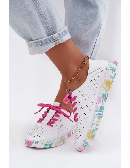 Leather Women's Lace-up White Flats Cadiz